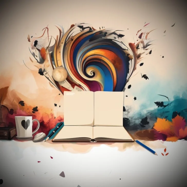 Colorful open book illustration representing creative practice